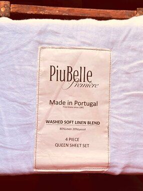PiuBelle Premiere QUEEN Size Sheet Set Washed Linen Blend / 80% Linen